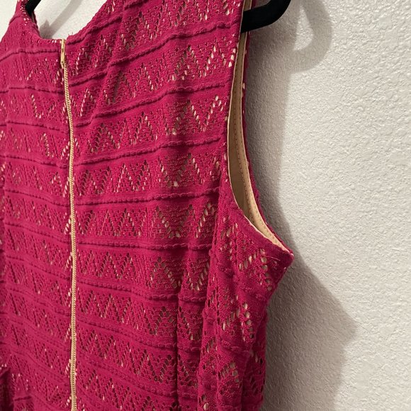 Roz & Ali Magenta Lace color Nude Lined Dress Size 14 - Picture 8 of 10